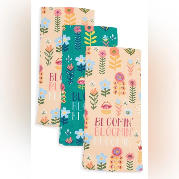 Other - Folk Flowers Bloom Tea Towels - Set of 3, NWT